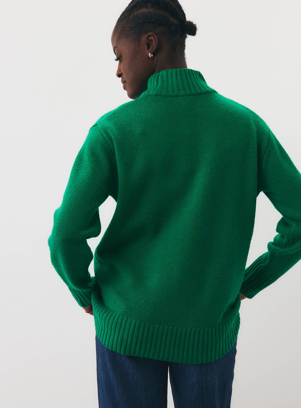 Bright Green Pure Lambswool High Neck Jumper L - Image 3